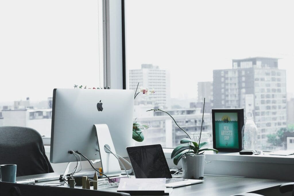 Desktop computer at an office workstation