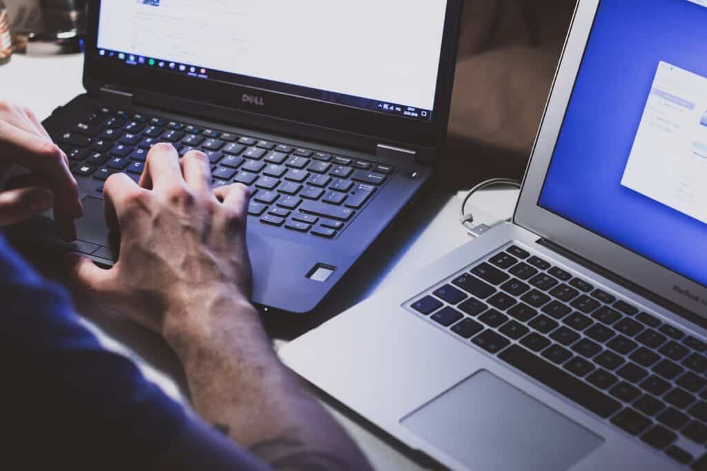 Employee working on a laptop at a small business