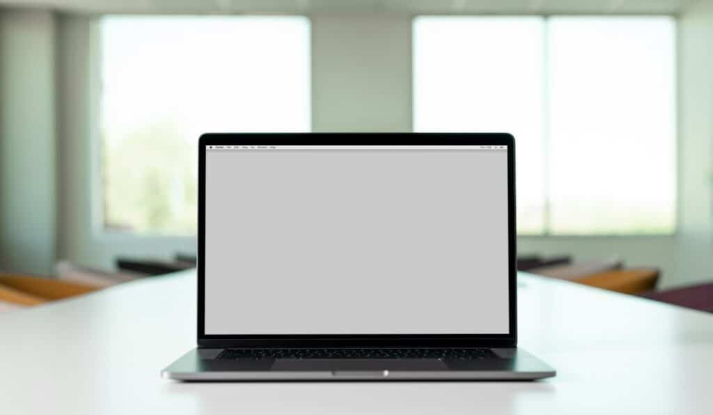 New business laptop set up on a desk