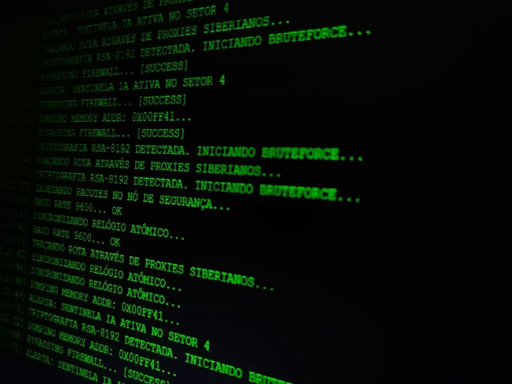 Computer screen showing code during a security scan