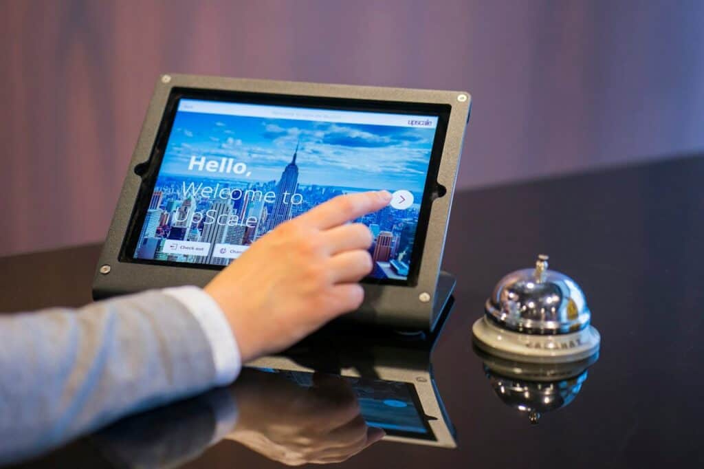 Staff member using a tablet at work