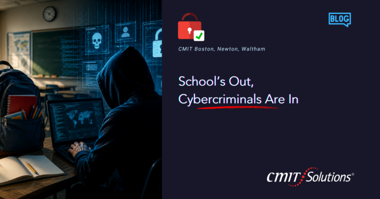 Hooded figure at a laptop in a dim classroom with digital hacking graphics on screens; article header on the right about cybercrime.