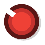 Red circular button/knob with a white notch on the edge, shown with a shadow beneath.