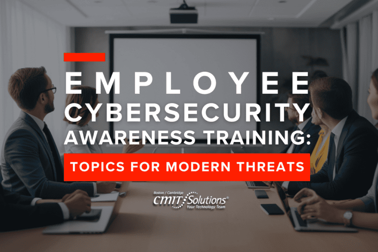 Banner promoting Employee Cybersecurity Awareness Training: Topics for Modern Threats, with a conference room background.
