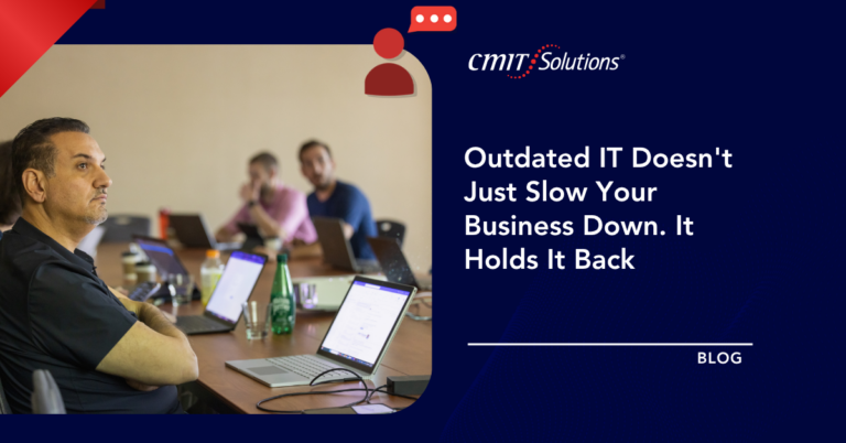Group of professionals in a meeting with laptops on a wooden table; blue CMIT Solutions blog banner with the article title.