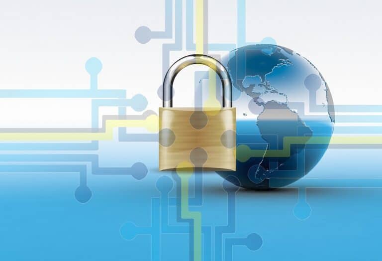 A lock over the globe depicts cybersecurity.