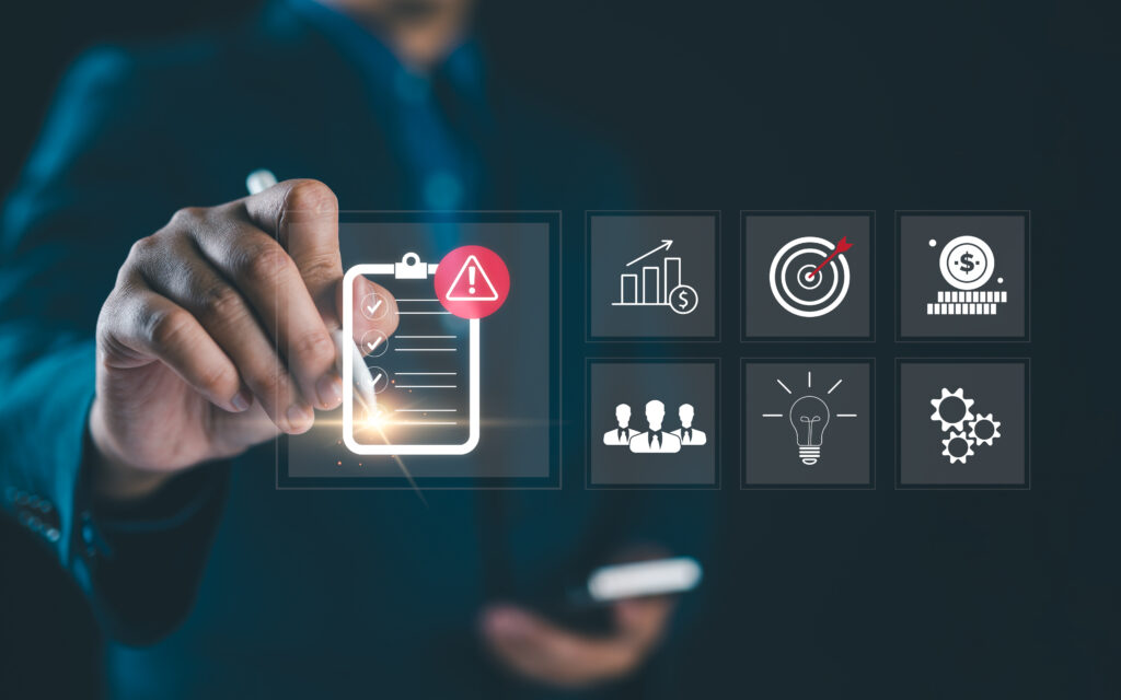 Risk management and assessment for business investment, Risky business risk management control and strategy. forecasting evaluation financial business concept.