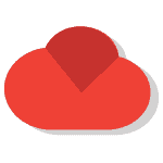 Red cloud icon on a dark background.