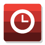 Red rounded-square app icon with a white clock face on a red gradient background, suggesting a clock or timer app.