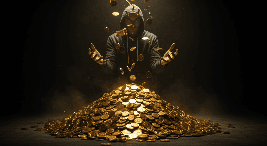 Hacker with Gold Coins
