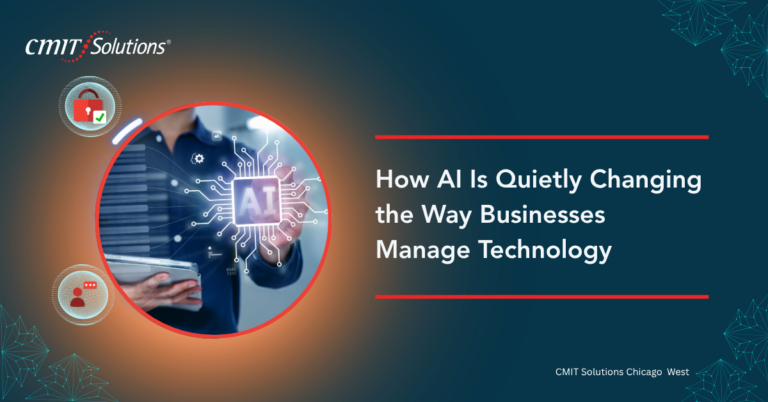 CMIT Solutions banner with a circular AI graphic and the headline about how AI changes technology management.