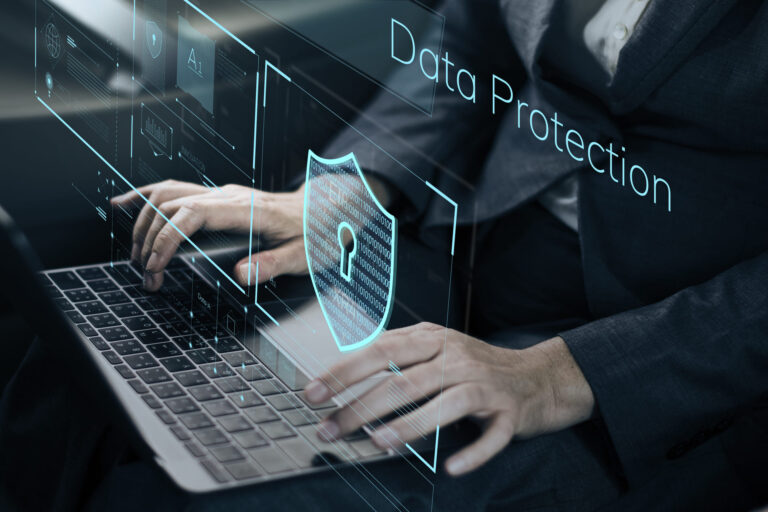 User typing with digital data protection interface overlay