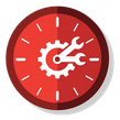 Red circular settings icon with a gear and wrench, indicating configuration or maintenance.