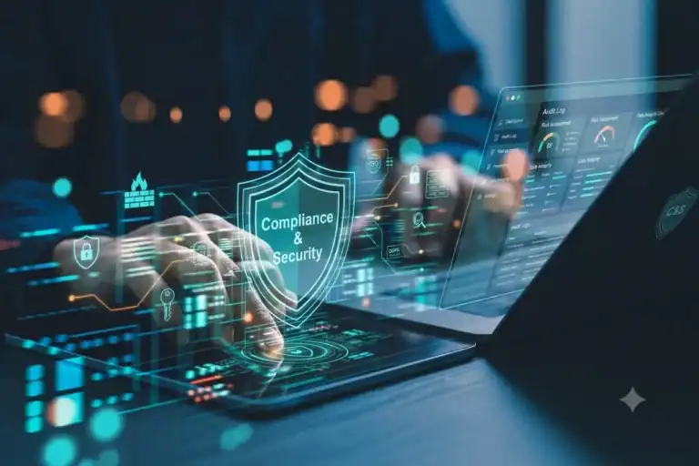 IT security dashboard analyzing compliance gaps and audit logs for a small business