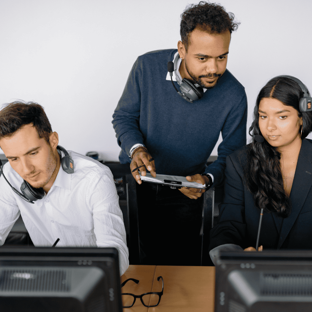 Remote workers discussing data and client files