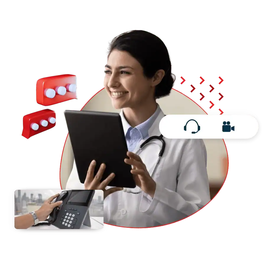 Doctor using a tablet with secure phone and video support