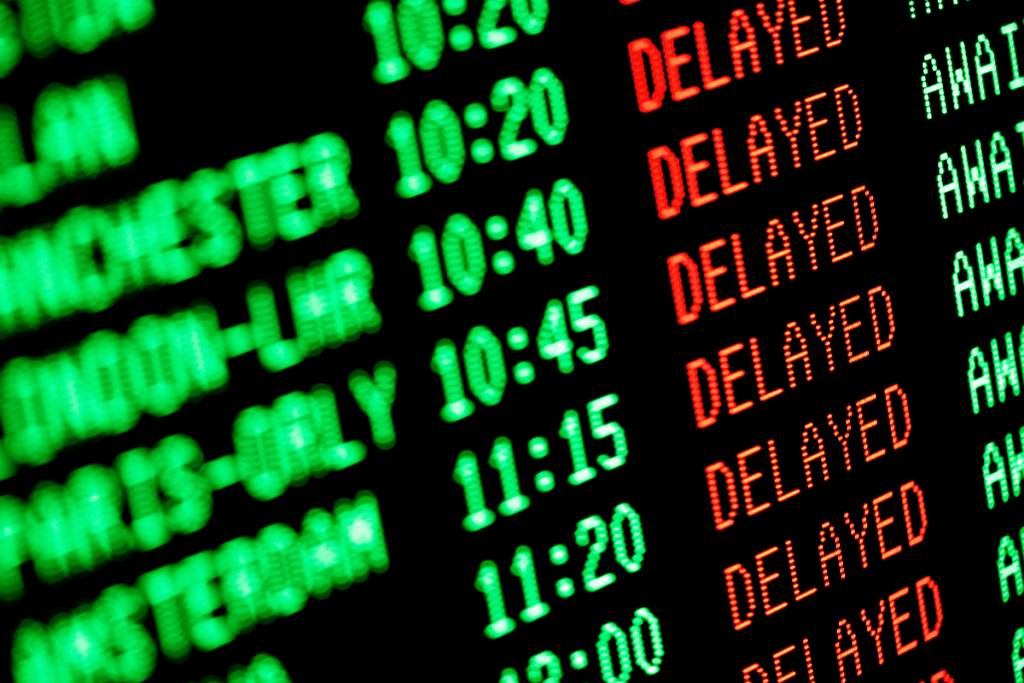 Flight delays - delayed departures / arrivals screen stock photo