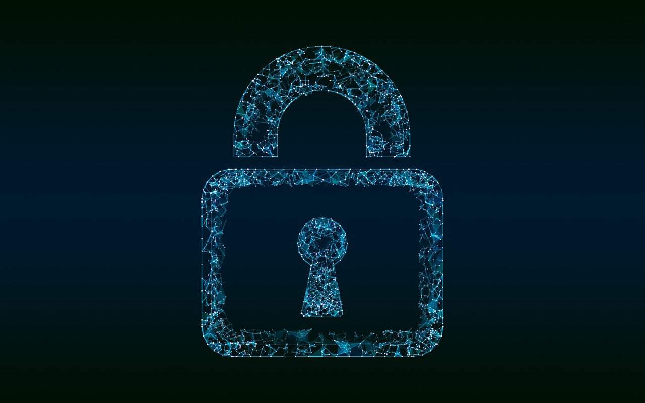 A blue lock made of circuitry on a blue background depicting cybersecurity.