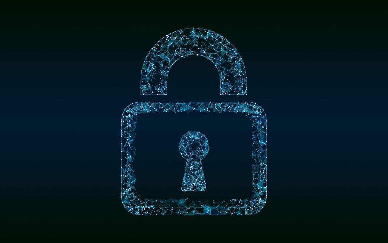A blue lock made of circuitry on a blue background depicting cybersecurity.