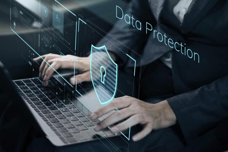 User typing with digital data protection interface overlay