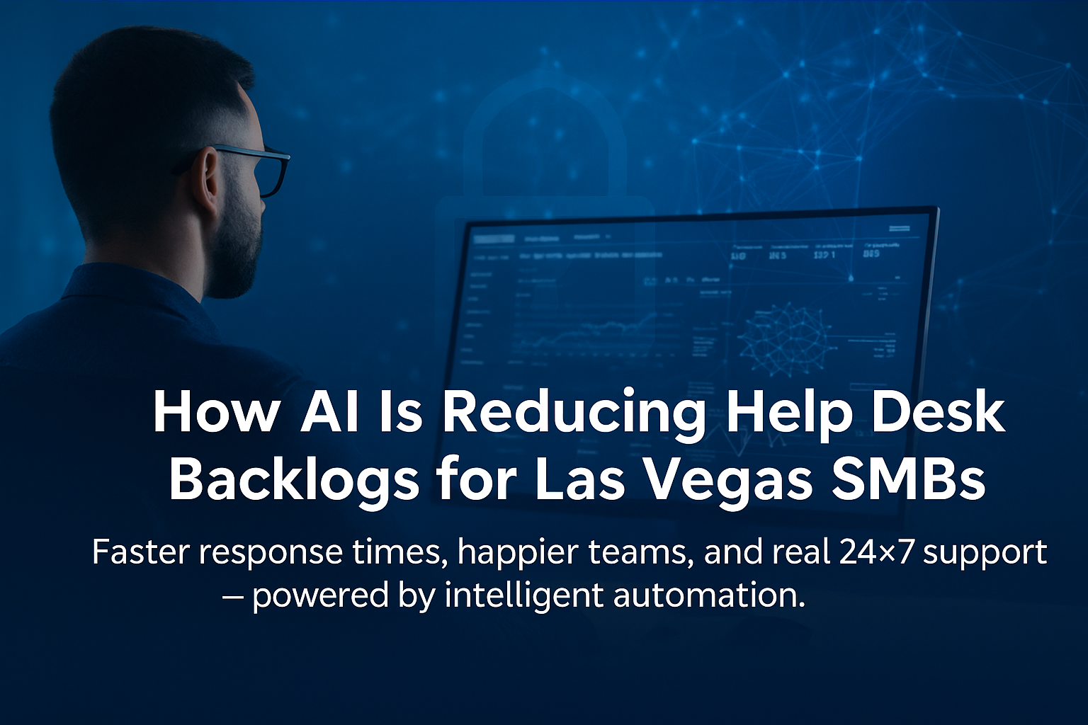 IT engineer using AI-powered help desk automation dashboard in Las Vegas office