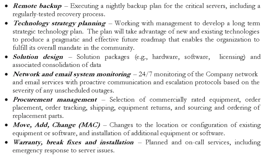 A Sample Noting a Portion of Value Added Service Requirements to Expect in a Request for Proposal (RFP). 