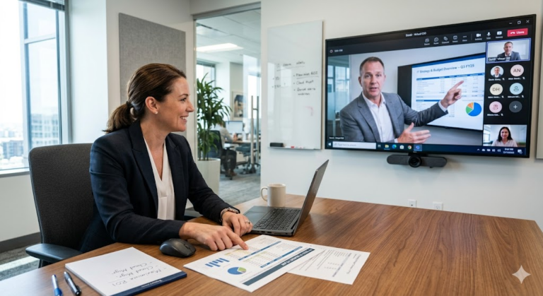 Business owner reviewing IT budget plan with Virtual CIO guidance