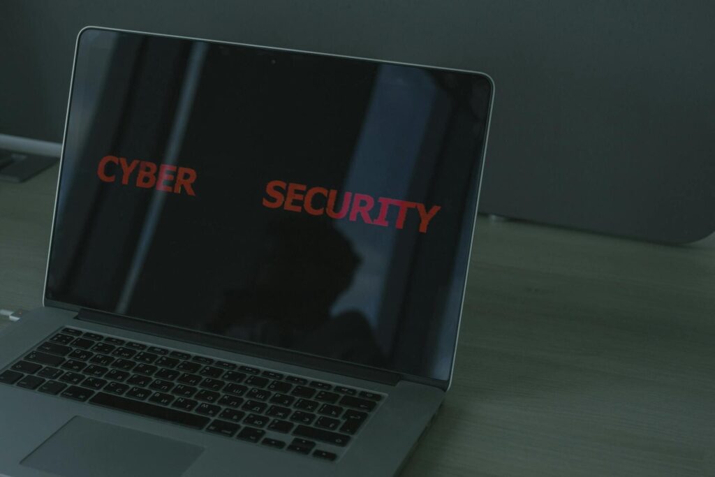 Laptop screen showing Cyber Security text