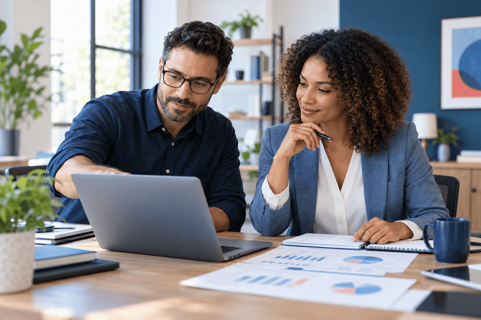 Illustrative accounting and tax firms team using business technology together