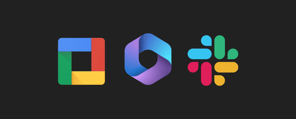 Google Workspace, Microsoft 365, and Slack application logos