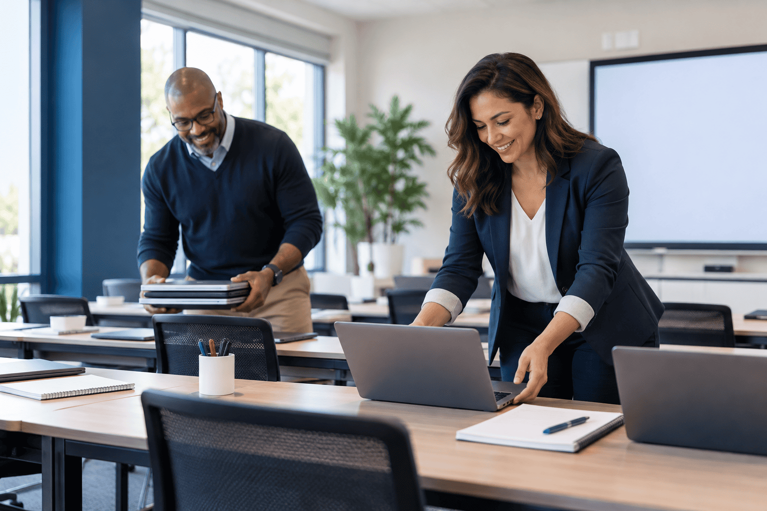 Illustrative education and training organizations team using business technology together