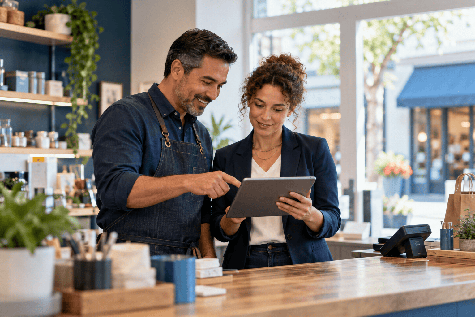 Illustrative franchises and businesses with multiple locations team using business technology together