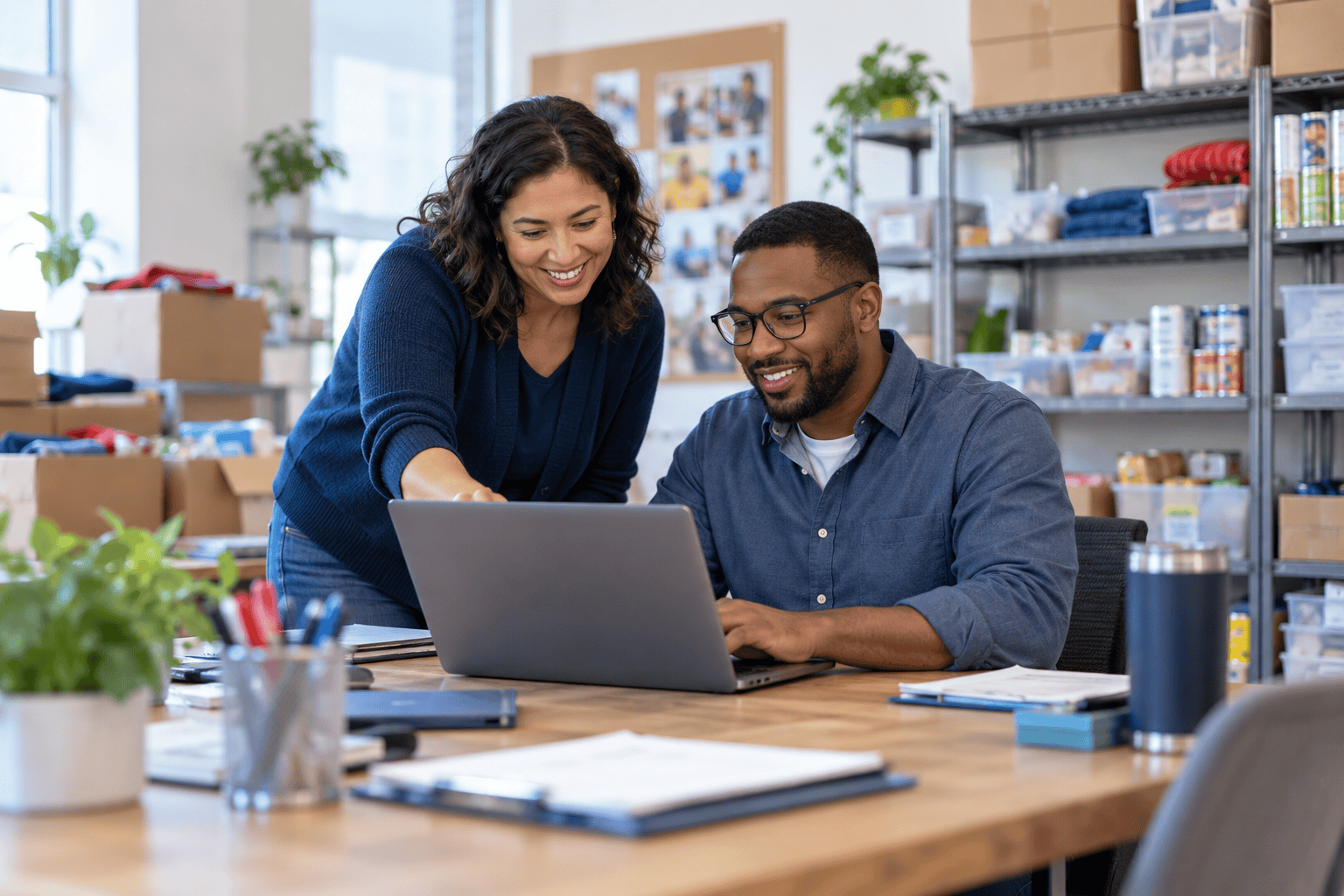 Illustrative nonprofit organizations team using business technology together