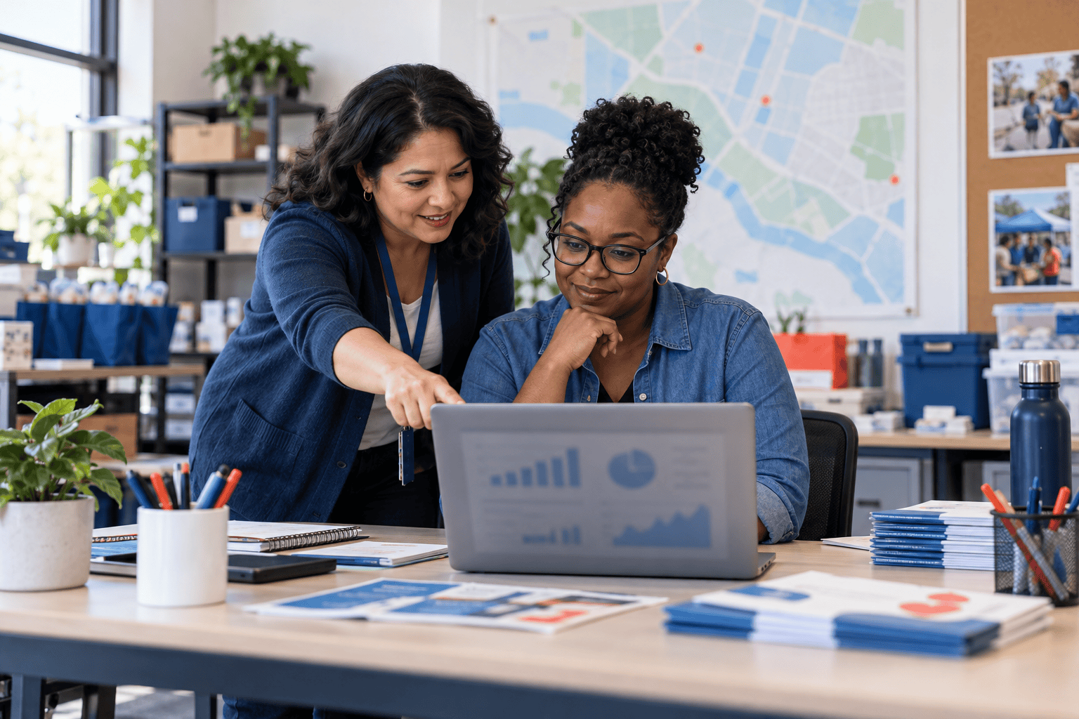 Illustrative public health organizations team using business technology together