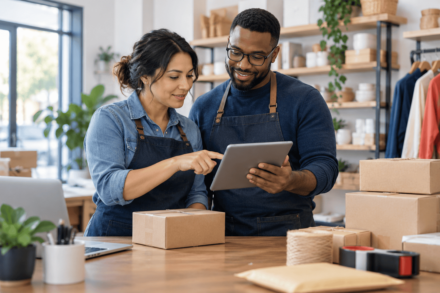 Illustrative retailers and e-commerce businesses team using business technology together
