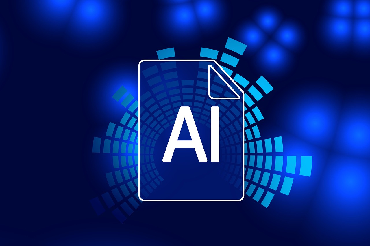 The word “AI” written on a blue background