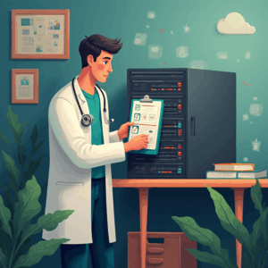 Doctor examining a server