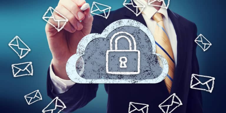 Double exposure concept of cloud email security.