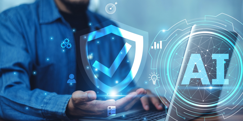 A professional uses an advanced security interface to defend against an AI-powered cyber attack.