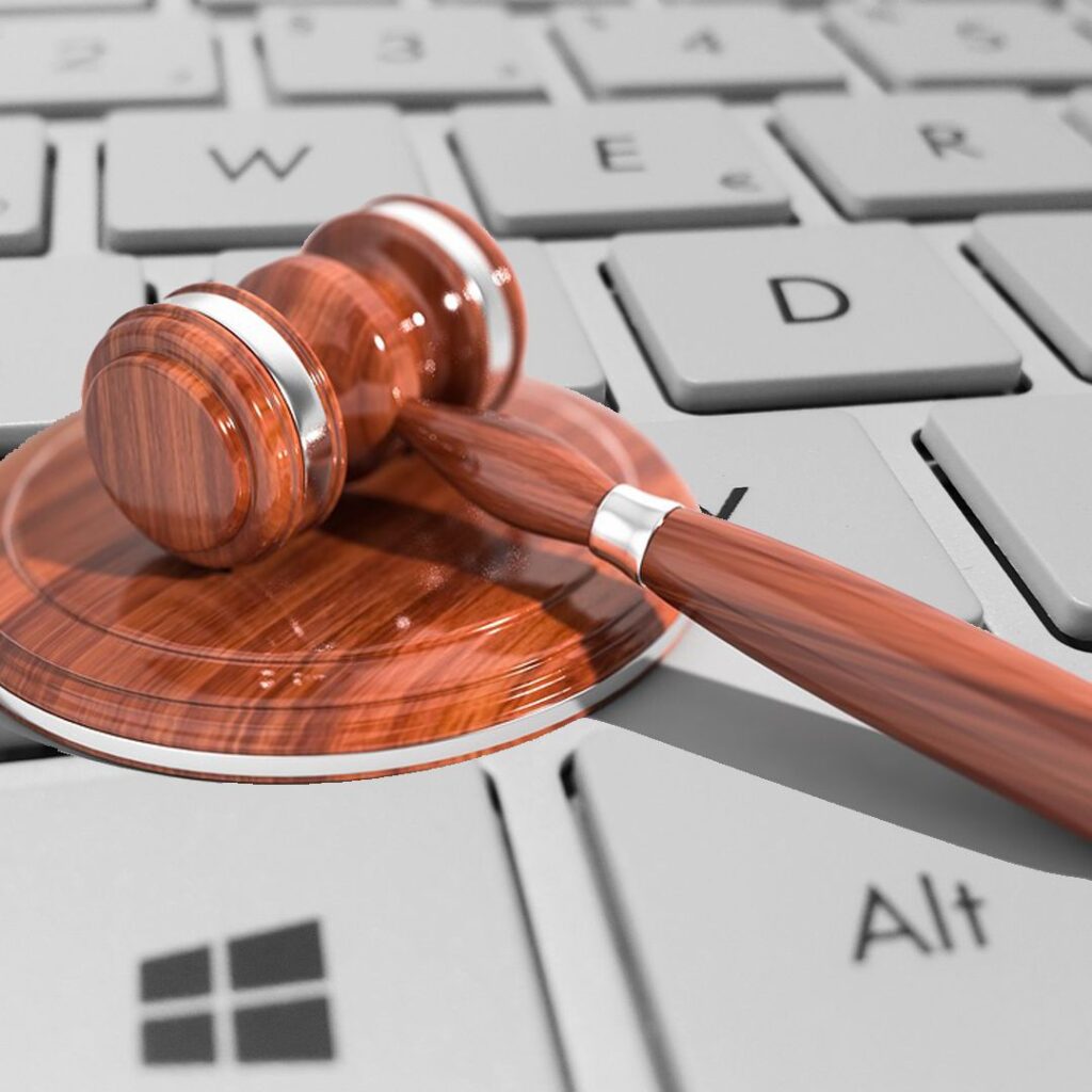 Attorney reviewing cybersecurity protocols at a law firm.