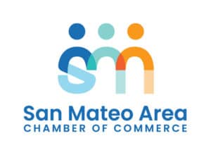 Logo in shades of blue and orange for the San Mateo Area Chamber of Commerce