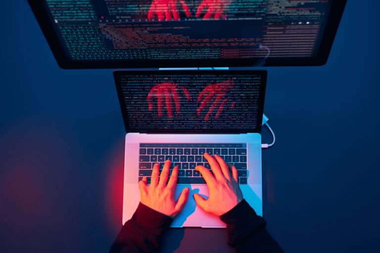 man using computer and programming