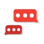 Two red speech bubbles on a dark background representing a conversation with typing dots in the bubbles with three white dots, suggesting chat activity