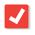 Red rounded-square button with a white checkmark, indicating completion or success.