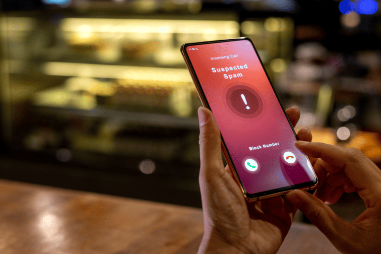Cell phone with spam call on screen
