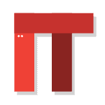 Bold red T-shaped logo with a dark shadow on a light background.