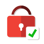 Red padlock with a keyhole and a white approval card featuring a green checkmark, signaling access granted or verified security.