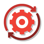 Settings icon: a red gear with circular arrows around it, suggesting refresh or update.