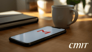 coffee mug with a mobile device open with free Gmail