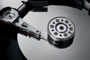 close-up of an opened hard drive